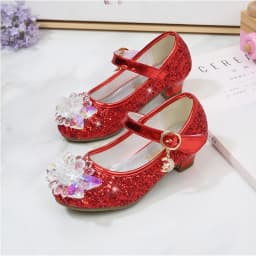 Girls Princess Leather Shoes Crystal Kids Sequins High Heel Shoes Fashion Chic Rhinestone Children's Glitter Dance Dress Shoes