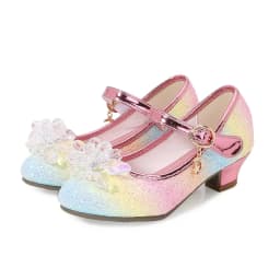 Girls Princess Leather Shoes Crystal Kids Sequins High Heel Shoes Fashion Chic Rhinestone Children's Glitter Dance Dress Shoes
