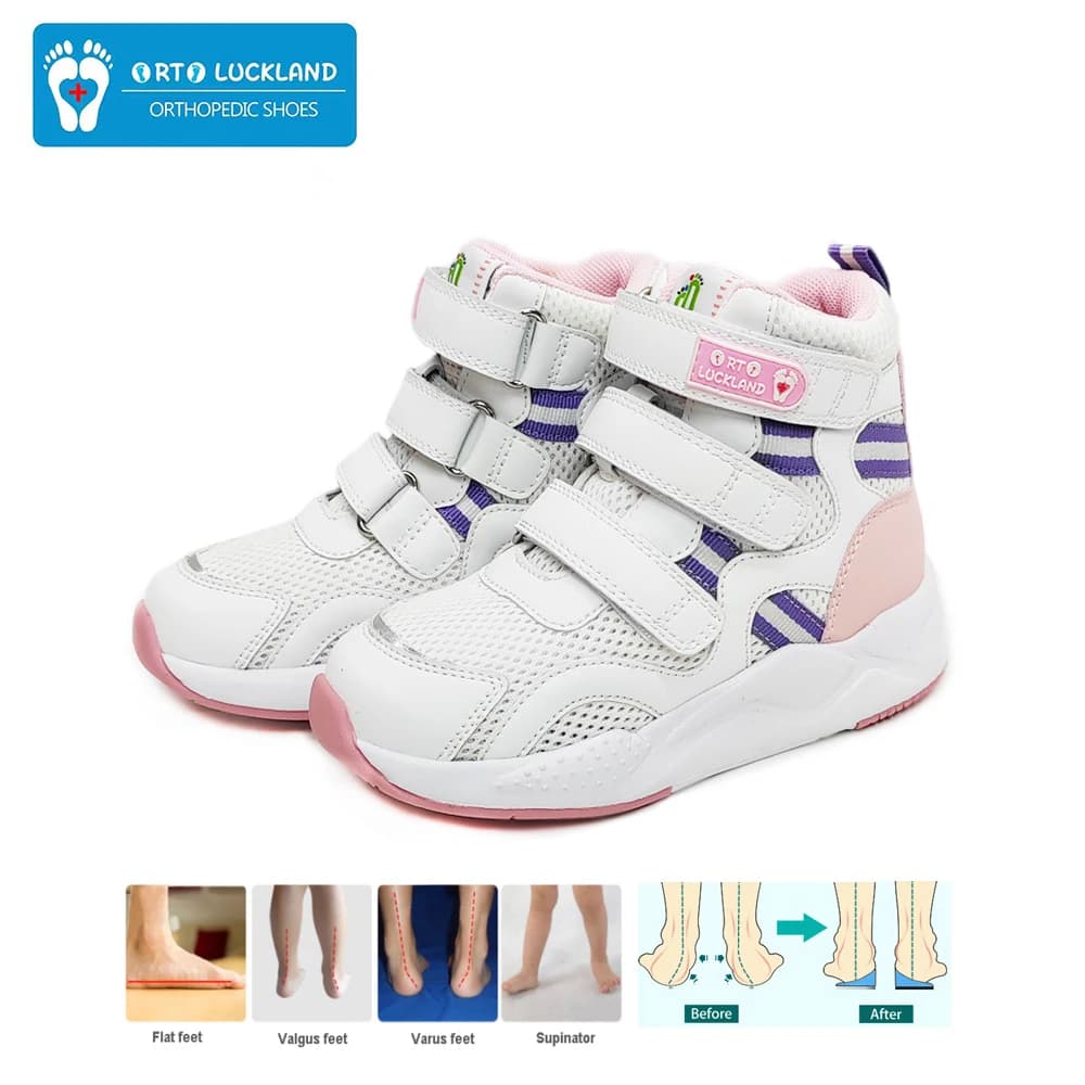 Ortoluckland Children Shoes Girls Kids Orthopedic Mesh Sneakers Boys Tiptoe Flatfeet Boots with Arch Support Insole