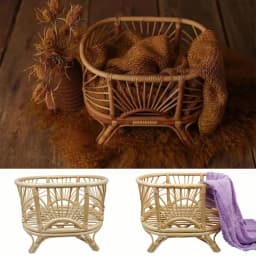 Large Baby Twins Bed Newborn Photography Props Bed Sturdy Retro Bamboo Crib Wooden Basket Bed Newborn Photo Posing Furniture