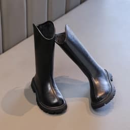 2024 Autumn Winter New Children High Boots for Girls Fashion Korean Style Anti-slippery Keep Warm Versatile Chic Leather Shoes