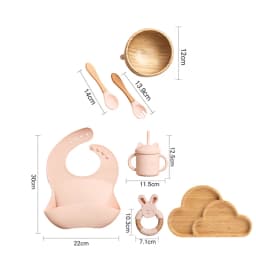 7pcs Silicone Baby Feeding Set Baby Feeding Supplies Kids Bamboo Dinnerware With Cup Children's Dishes Bowl Stuff Tableware Gift
