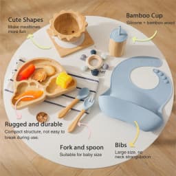 7pcs Silicone Baby Feeding Set Baby Feeding Supplies Kids Bamboo Dinnerware With Cup Children's Dishes Bowl Stuff Tableware Gift