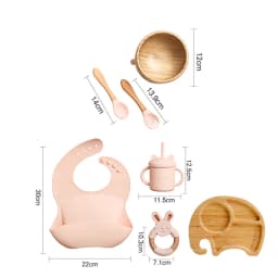 7pcs Silicone Baby Feeding Set Baby Feeding Supplies Kids Bamboo Dinnerware With Cup Children's Dishes Bowl Stuff Tableware Gift