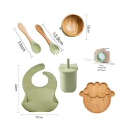 7pcs Silicone Baby Feeding Set Baby Feeding Supplies Kids Bamboo Dinnerware With Cup Children's Dishes Bowl Stuff Tableware Gift