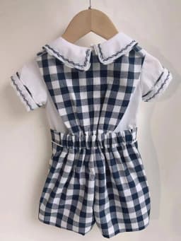 Plaid Baby Boys Outfit Short Sleeves Bodysuit Suspender Toddler Anniversary Costume Spring Summer Suit