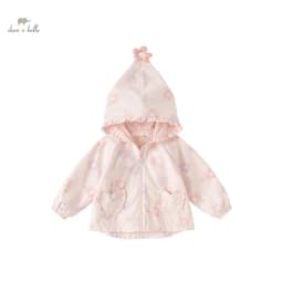 Dave Bella Children Girls Outerwear Tops 2025 Spring New Fashion Casual Floral Sweet Cute Hooded Coat Outdoor Party DB1247926