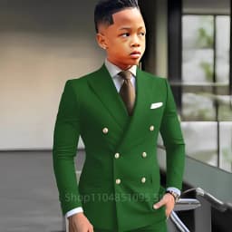Fashion Two-piece Boys Suit Green Peak Lapel Blazer Jacket Pants 2-18 Years Kid Wedding Tuxedo Party Prom Elegant Child Clothes