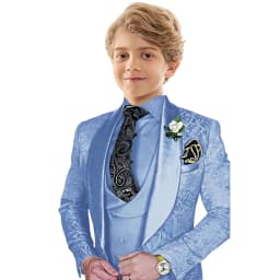Txjojn Jacquard Boys Suit Set 3 Pieces Wedding Ring Bearer Outfit Handsome Shawl Lapel Child Tuxedo Stage Performance Outfit