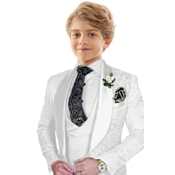 Txjojn Jacquard Boys Suit Set 3 Pieces Wedding Ring Bearer Outfit Handsome Shawl Lapel Child Tuxedo Stage Performance Outfit