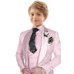 Txjojn Jacquard Boys Suit Set 3 Pieces Wedding Ring Bearer Outfit Handsome Shawl Lapel Child Tuxedo Stage Performance Outfit