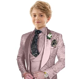 Txjojn Jacquard Boys Suit Set 3 Pieces Wedding Ring Bearer Outfit Handsome Shawl Lapel Child Tuxedo Stage Performance Outfit