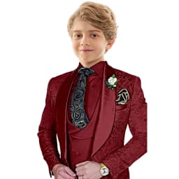 Txjojn Jacquard Boys Suit Set 3 Pieces Wedding Ring Bearer Outfit Handsome Shawl Lapel Child Tuxedo Stage Performance Outfit