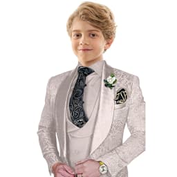 Txjojn Jacquard Boys Suit Set 3 Pieces Wedding Ring Bearer Outfit Handsome Shawl Lapel Child Tuxedo Stage Performance Outfit