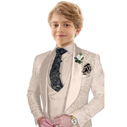 Txjojn Jacquard Boys Suit Set 3 Pieces Wedding Ring Bearer Outfit Handsome Shawl Lapel Child Tuxedo Stage Performance Outfit
