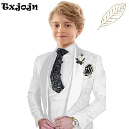 Txjojn Jacquard Boys Suit Set 3 Pieces Wedding Ring Bearer Outfit Handsome Shawl Lapel Child Tuxedo Stage Performance Outfit