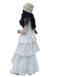 2025 summer white big girl dress child Korean suspender skirt junior kids western-style cake skirt teen Princess Dresses 130-180