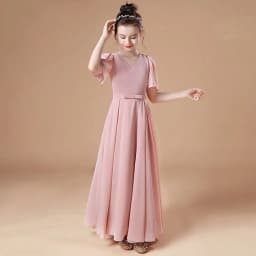 A-Line Spoon Floor-Length Chiffon Lace Little Bridesmaid Dress Princess Little Girl Flower Girl Dress Wedding Party
