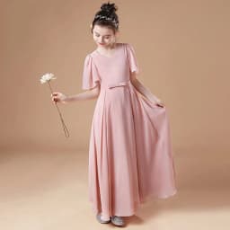 A-Line Spoon Floor-Length Chiffon Lace Little Bridesmaid Dress Princess Little Girl Flower Girl Dress Wedding Party