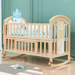 2025 New Height-adjustable Solid Wood Crib, Removable, with Diaper Changing Table and Mosquito Net, Multifunctional Crib