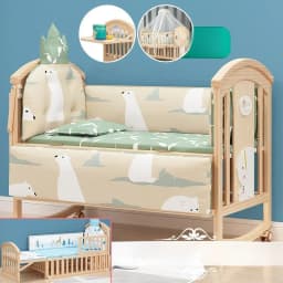 2025 New Height-adjustable Solid Wood Crib, Removable, with Diaper Changing Table and Mosquito Net, Multifunctional Crib