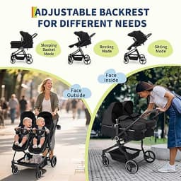 Double Stroller for Newborn and Toddler, Tandem Strollers with Lightweight Compact Fold, Adjustable Cancline for Twins Infant