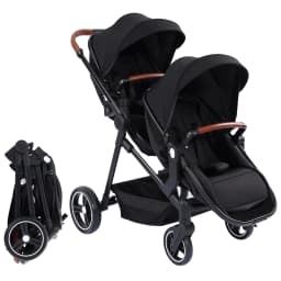 Double Stroller Track Tandem Stroller for Infant and Toddler, Foldable Pushchair Bassinet Pram, Multi-Position Reversible
