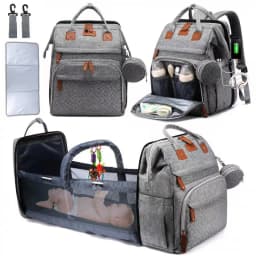 3 In 1 Diaper Bag Backpack Foldable Baby Bed Waterproof Travel Bag with USB Charge Nappy Stroller Bag with Changing Bed 3 Types