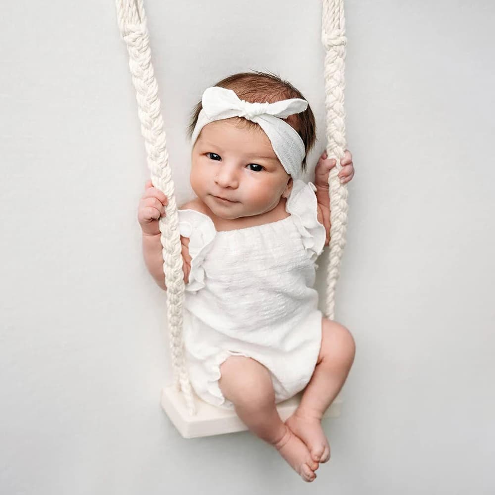 Newborn Photography Prop Set White Ruffle Romper with Headband Baby Photo Shoot Outfit 0-3 Months Newborn Portrait