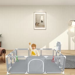 Baby Playpen, Large Portable Play Yard for Toddlers, Sturdy Safety Fence, 50 Balls, 4 Rings, 8 Suction Cups, Indoor and Outdoor Baby Playpen
