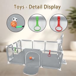 Baby Playpen, Large Portable Play Yard for Toddlers, Sturdy Safety Fence, 50 Balls, 4 Rings, 8 Suction Cups, Indoor and Outdoor Baby Playpen