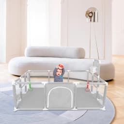 Baby Playpen, Large Portable Play Yard for Toddlers, Sturdy Safety Fence, 50 Balls, 4 Rings, 8 Suction Cups, Indoor and Outdoor Baby Playpen
