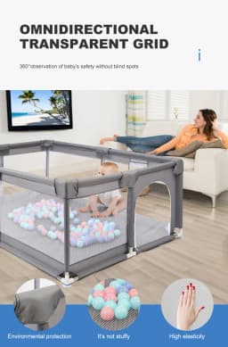 Baby Fence Baby Playpen Playpen for Baby Baby Playground Baby Play Yard Baby Activity Fence Playpen for Children Kids Safety Fence Kids Ball Pool Indoor Playground Play Zone Baby Park, Large 66CM High Mesh Steel Frame Zipper Entry Padded Corners