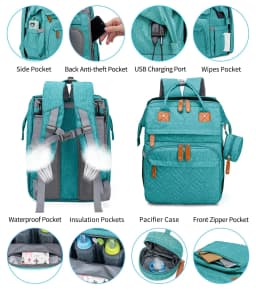 Baby Diaper Bags with Changing Station, Waterproof Large Capacity Diaper Bag Backpack for Moms Dads with USB Charging Port and Stroller Straps, Baby Shower Gifts ,Pink,Green,Blue
