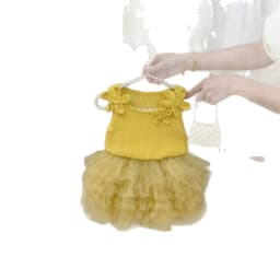 Children's Summer Princess Set Lemon Yellow Flower Knitted Vest Gauze Dress TUTU Skirt Girls' Outfit