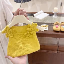 Children's Summer Princess Set Lemon Yellow Flower Knitted Vest Gauze Dress TUTU Skirt Girls' Outfit