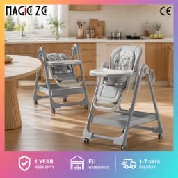 Multi-Function Baby Dining Chair 3-in-1 Sit Lie Rock Foldable High Chair 4-Position Tray Adjustment Anti-Stand Safety Design Aluminum Frame Brake Wheels Shoulder Belt 50kg Load Capacity Portable Kids Seat