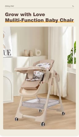 Multi-Function Baby Dining Chair 3-in-1 Sit Lie Rock Foldable High Chair 4-Position Tray Adjustment Anti-Stand Safety Design Aluminum Frame Brake Wheels Shoulder Belt 50kg Load Capacity Portable Kids Seat