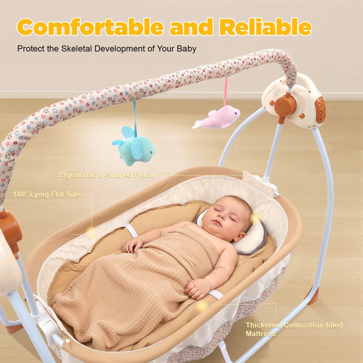 Music Infant Cradle Rocker, Electric Baby Cradle Swing,  5 Gears Swing Amplitude, Remote Control Baby Rocking Crib fit 0-18 Months