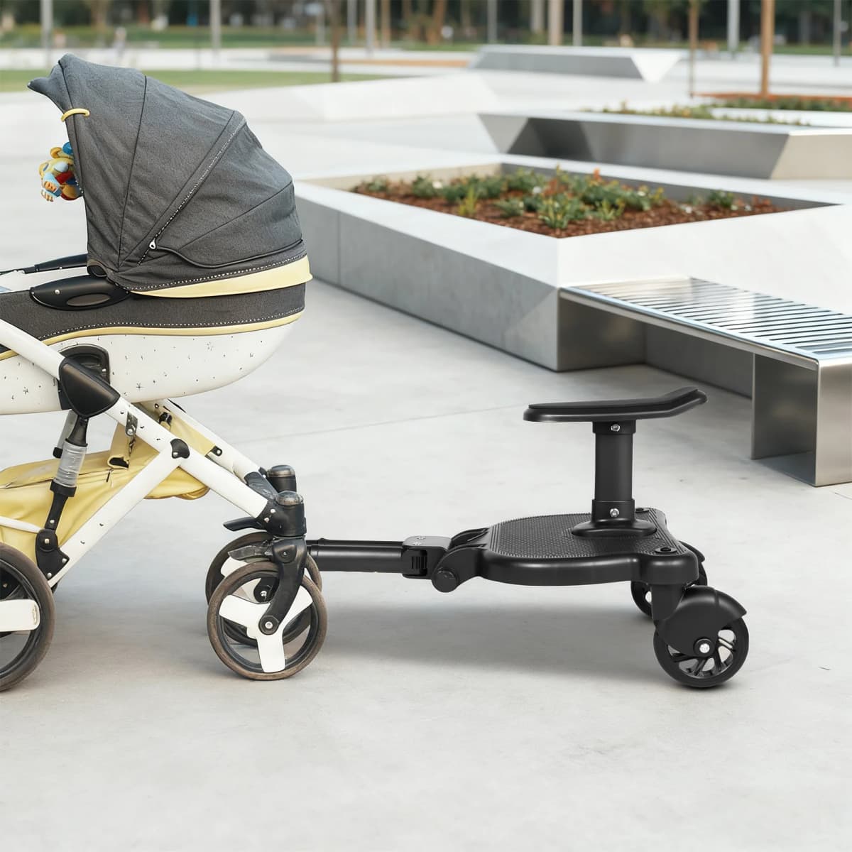 2-in-1 Ride-On Buggy Attachment, Adjustable Stroller Board 55lb Load Capacity Stroller Platform for Shopping Walks with Kids