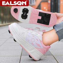 Kids 4-Wheel Roller Skating Shoes with Detachable Wheels Breathable Ultra-Light Walking Sneakers For Teenagers Girls Gifts