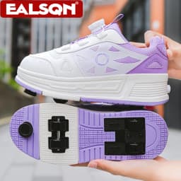 Kids 4-Wheel Roller Skating Shoes with Detachable Wheels Breathable Ultra-Light Walking Sneakers For Teenagers Girls Gifts