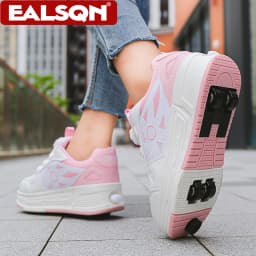 Kids 4-Wheel Roller Skating Shoes with Detachable Wheels Breathable Ultra-Light Walking Sneakers For Teenagers Girls Gifts
