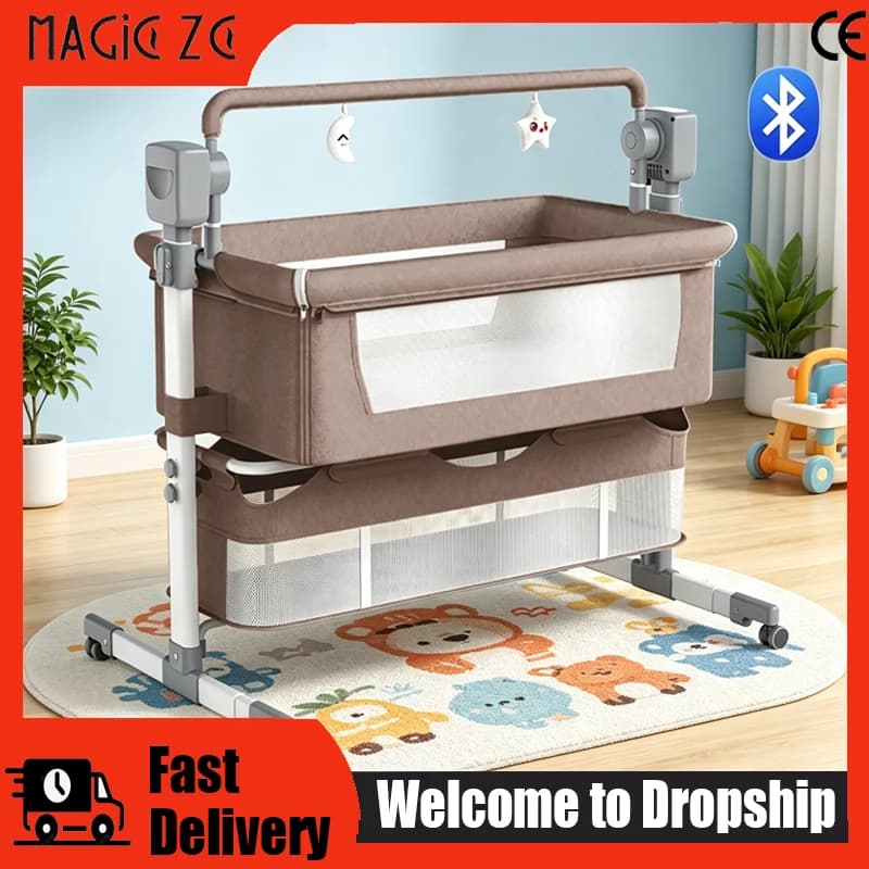 Electric Baby Crib Bassinet Cradle Bluetooth Music Timer with Automatic Swing Remote Control Foldable Design Breathable Mesh Sides Soft Mattress Stable Frame Safe Sleeping Bed for Newborn Infant Home Use and Travel Comfort Baby Cots for Newborns