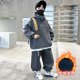 2026 Winter Children Fleece Outfits Toddler Warm Thicken Cotton Soild Hoodies+Pants Tracksuit Kids Boy Girl Sweatsuits Sets