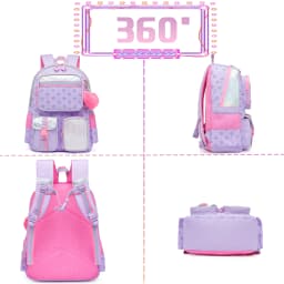 Meetbelify Aesthetic Backpack for Girls School Backpack with Lunch Box for Elementary to Teen Girls Cute School Bag Purple
