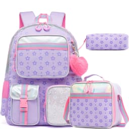 Meetbelify Aesthetic Backpack for Girls School Backpack with Lunch Box for Elementary to Teen Girls Cute School Bag Purple