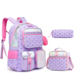 Meetbelify Aesthetic Backpack for Girls School Backpack with Lunch Box for Elementary to Teen Girls Cute School Bag Purple