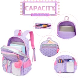 Meetbelify Aesthetic Backpack for Girls School Backpack with Lunch Box for Elementary to Teen Girls Cute School Bag Purple