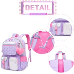 Meetbelify Aesthetic Backpack for Girls School Backpack with Lunch Box for Elementary to Teen Girls Cute School Bag Purple